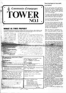 Front page of Tower Community Newspaper.