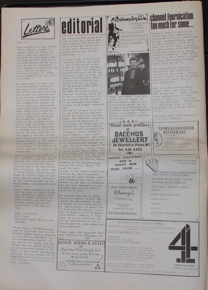Page 2 Fitzrovia Neighbourhood News no 38 December 1987