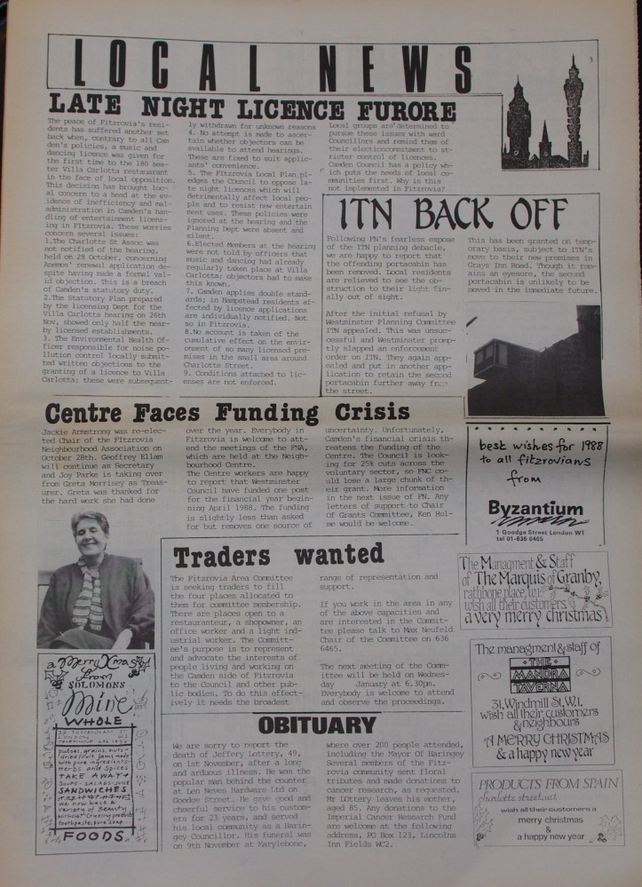 Page 3 Fitzrovia Neighbourhood News no 38 December 1987