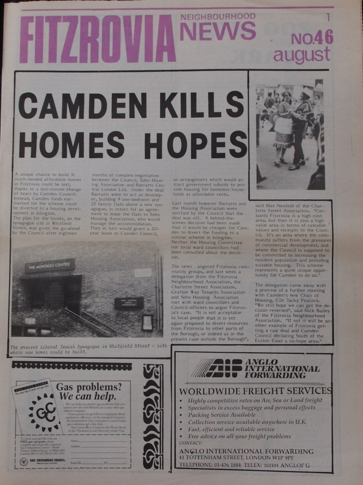 Front Page  Fitzrovia News no 46 August 1989