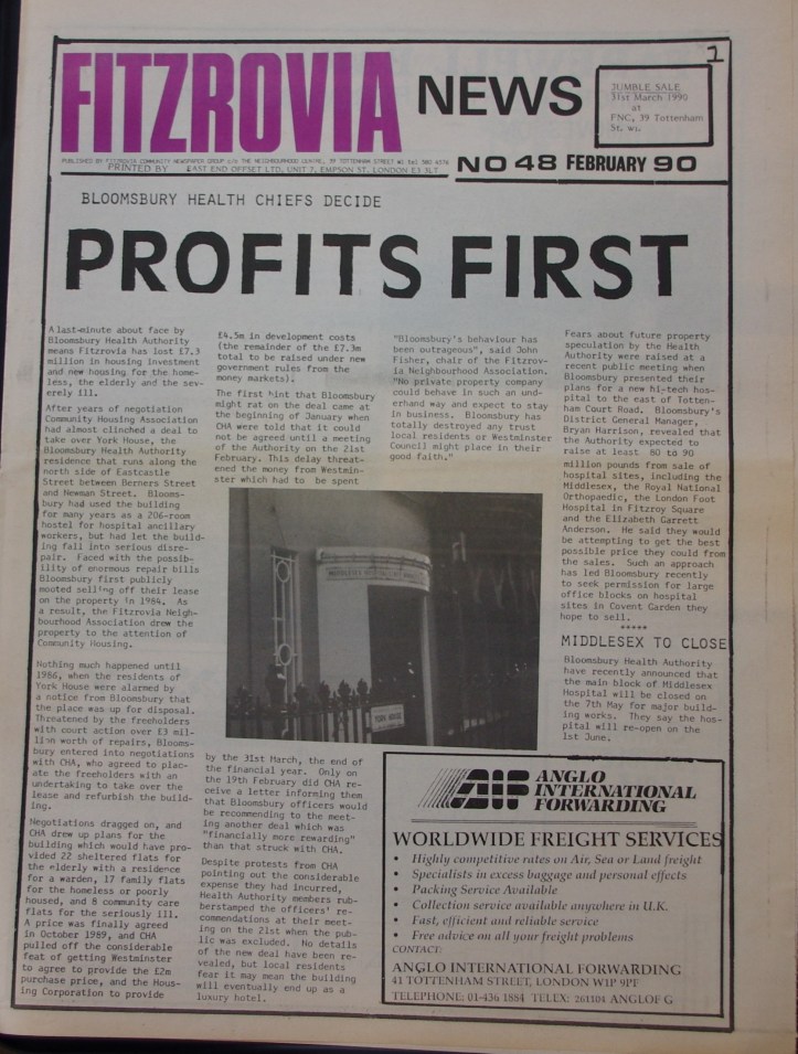 Front Page Fitzrovia News no 48 February 1990