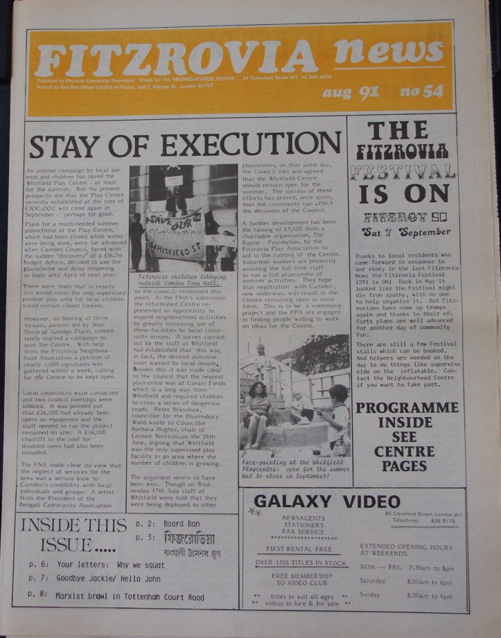 Front Page Fitzrovia News no 54 August 1991