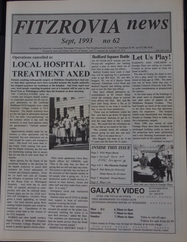 Front Page  Fitzrovia News no 62 September 1993