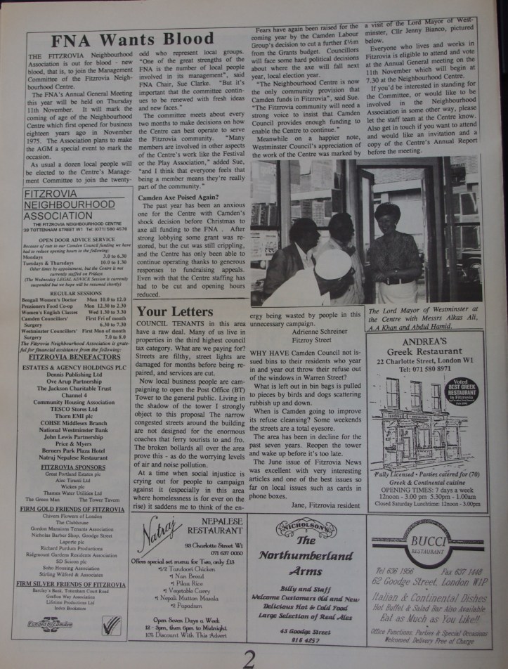 Page 2 Fitzrovia News no 62 September 1993