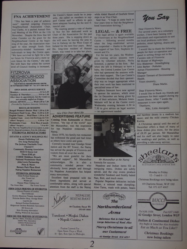 Page 2 Fitzrovia News no 63 December 1993