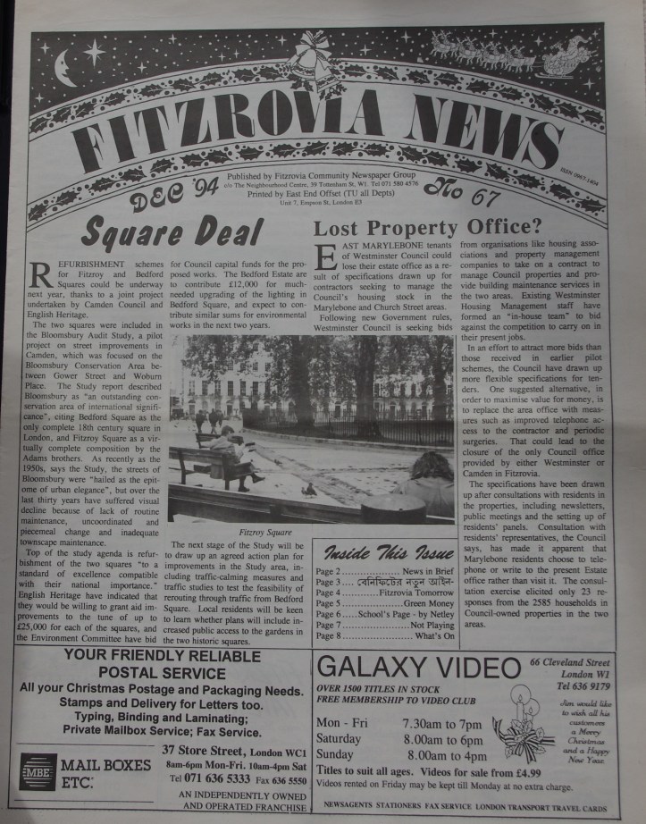 Front Page Fitzrovia News no 67 December 1994