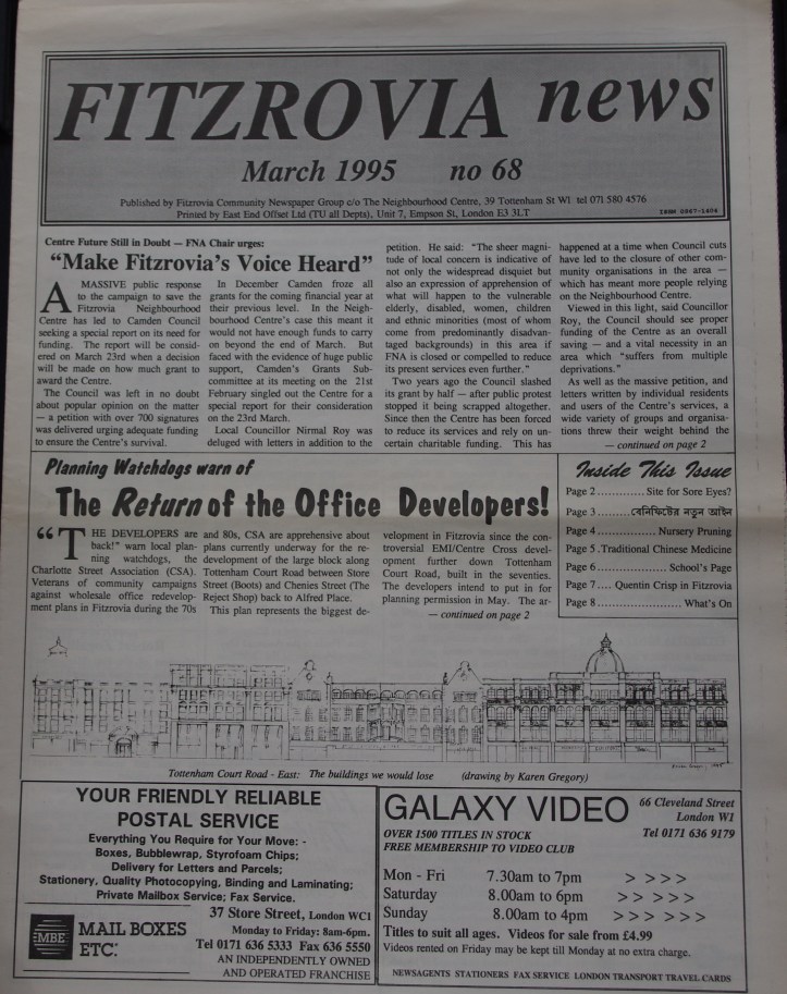 Front Page Fitzrovia News no 68 March 1995