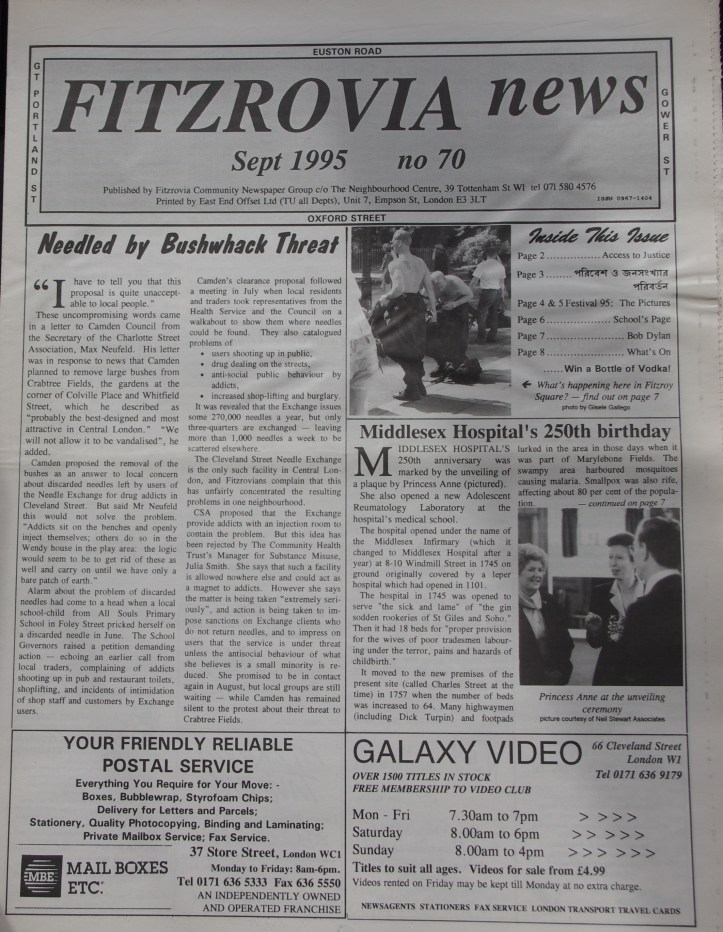 Front Page Fitzrovia News no 70 September 1995