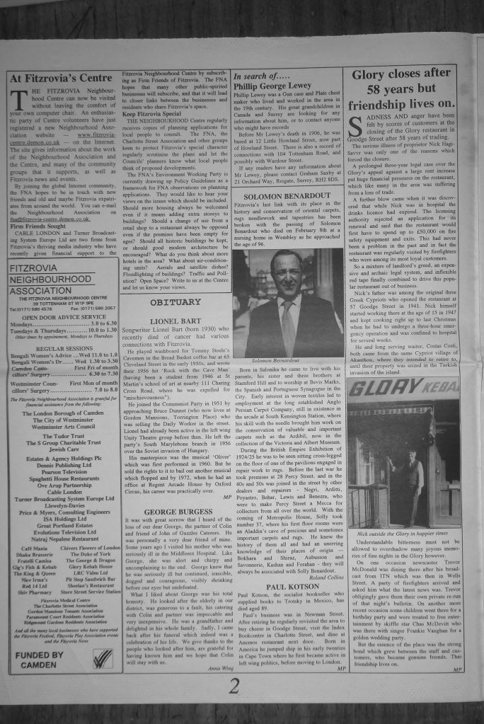 Page 2, Fitzrovia News, number 85, June 1999.