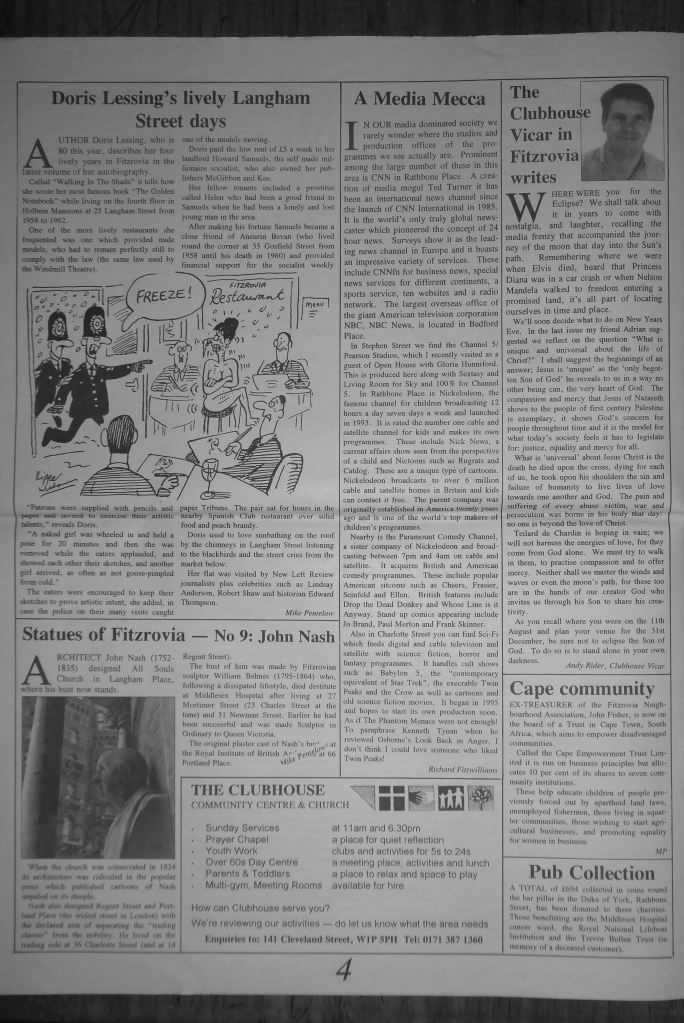 Page 4, Fitzrovia News, number 86, published September 1999.