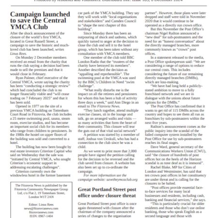 Front page of The Fitzrovia News number 183.